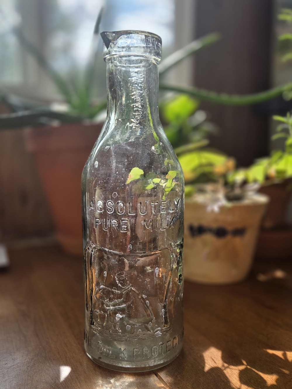 Vintage The Milk Protector Absolutely Pure Bottle Glass Spout